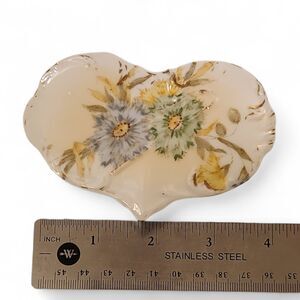 Vintage Heart-Shaped Porcelain Trinket Dish box White Hand-Painted Floral Design